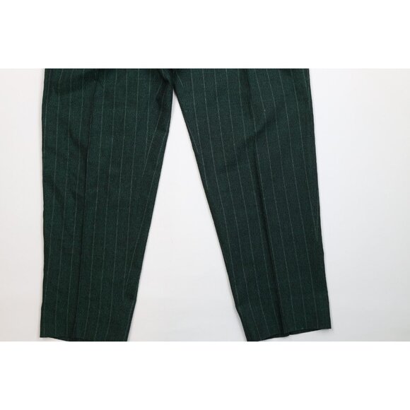 Vtg 70s 80s Mens 44L 2 Piece Wool Striped Double Breasted Suit Green 34x32 USA - Picture 15 of 16